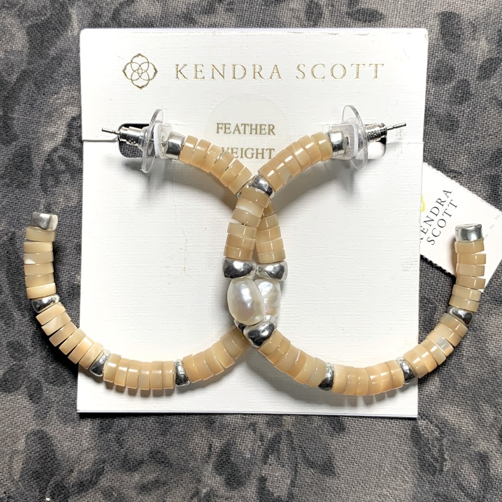Kendra Scott Lila Vintage Silver & Pearl Hoop Earrings in Natural Mix NWT